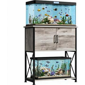 Herture 20-29 Gallon Aquarium Stand Metal Frame Fish Tank Stand with Cabinet Storage, for 20 Gallon Long Aquarium, 30.7" L*16.5" W Tabletop,330LBS