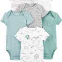 Simple Joys by Carter's Unisex Babies' Short-Sleeve Bodysuit 6 pack (6-9 Months, Animal/Rainbow/Stripe/Text Print)