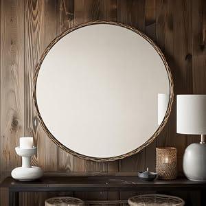 ANDY STAR Hand-Forged Round Bathroom Mirror, 24 Inch Oil Rubbed Bronze Vanity Circular Mirror, Solid Steel Antique Hammered Rounded Mirrors for Wall Decor, Washroom, Entry, Fireplace