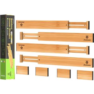 ANTOWIN Bamboo Drawer Dividers Organizers, Drawer Separators Splitter, 17-22 inches Long Adjustable Spring-loaded Organizer for Large Utensil, Clothes, Tools Drawers(yellow)