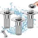 Bathroom Sink Drain Strainer, Pop Up Sink Drain Filter with Removable Stainless Steel Filter Basket Hair Catcher, Bathroom Sink Drain Stopper, for Us Bathroom Sink Stopper Replacement (3pcs)