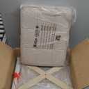 LUE BONA Square Linen Makeup Stool, Metal X Legs, Small Ottoman Stool Chair for Vanity, Modern Padded Seat Foot Rest for Makeup Room, Bathroom