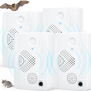 2026 Bat Deterrent Devices for Attic, 4 Pack Rechargeable Ultrasonic Bat Fortress Mini Keep Away, Indoor & Outdoor, Bird Deterrent System for Porch, House, Garages, Friendly to Human & Pet (White)