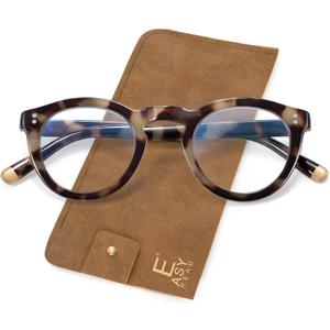 EASY READ Retro Round Blue Light Blocking Reading Glasses for Women,Anti UV Readers for Women with Spring Hinge (Dark Tortoise)