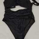 VIMPUNEC Women Tummy Control One Piece Swimsuit High Waisted Bathing Suit Cut Out Swimwear, Black, L