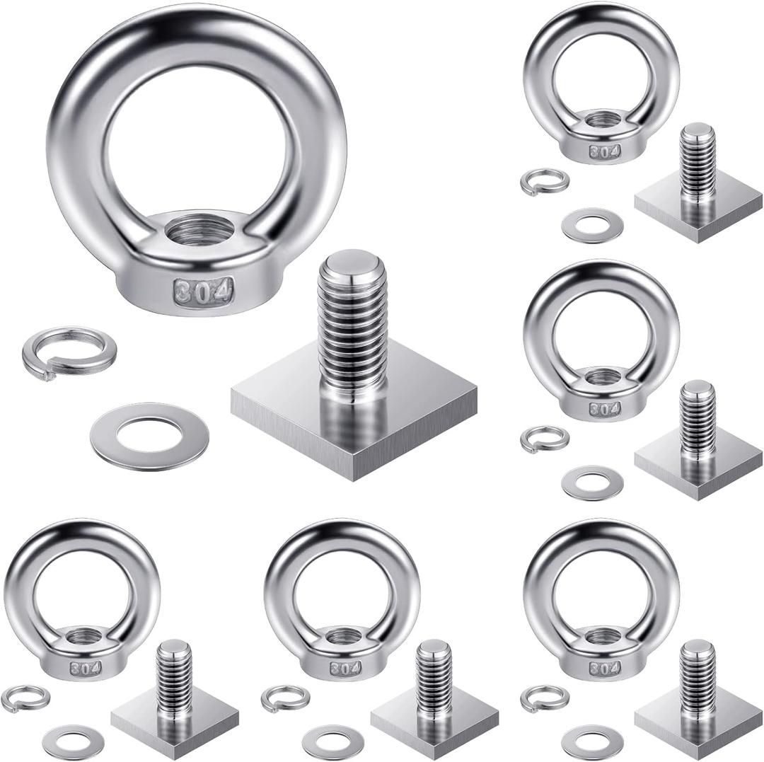 6 Sets M8 T Track Bolts, Eye Bolts with Nuts, 304 Stainless Steel Roof Rack T Bolts, Nuts and Lifting Eye Bolts, T Slot Bolts Anchoring Kit for Ropes Anchoring Tie Down Straps