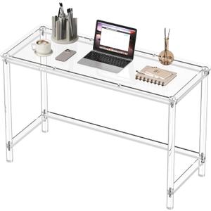 HMYHUM Acrylic Computer Desk, 47 Inch Clear Home Office Desk for Laptop, Study, Writing, Vanity Table with Cylindrical Legs, Modern, Easy Assembly (Large)