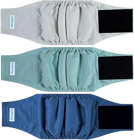 Paw Legend Washable Dog Belly Band Wrap Diapers for Male Dog | High Absorbing Puppy & Doggy Diapers Male (3 Pack, Teal, Grey, Navy, Medium)
