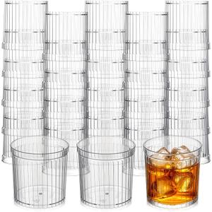50 Pcs Plastic Wine Glasses, 5oz Hard Sturdy Shot Glasses with Vertical Ribbed Design, Small Disposable Cocktail Cups for Party, Office, Travel, about 5 oz/ 140 ml