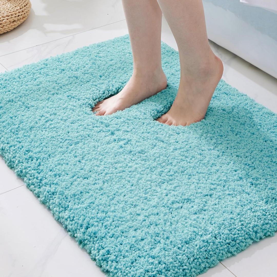 ILANGO Teal Bathroom Rugs 36"  24" Non Slip & Super Absorbent Extra Thick Soft, Washable Bath Mat for Floor, Microfiber Plush Shaggy Bath Rug with Rubber for Bathtub Shower Room Sink