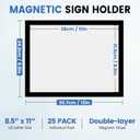 NUITPY 25 Pack Magnetic Sign Holder, 8.5in x 11in Self Adhesive Wall Mount Magnetic Document Holder, Magnetism Border Sign Holder with Transparent PVC Front Cover