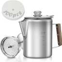 Coffee Percolator with 100pcs Coffee Filters - 12 Cups | Durable Stainless Steel Material Camping Coffee Pot| Brew Coffee On Fire, Grill or Stovetop | Ideal for Home, Camping