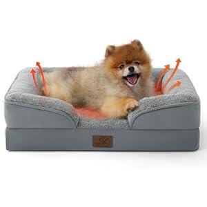 Bedsure Self Warming Orthopedic Dogs Bed for Small Dogs - Washable Small Dog Bed Waterproof, Comfort Pet Couch with Removable Cover, Pets Sofa with Nonskid Bottom, Grey, Non-Electric
