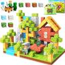 NMStore Magnetic Blocks - Build Mine Magnet World Edition - 100PCS + 3 Figures (with Accessories) + Gift Bag - for Toddlers Gifts for 3+ Years Old Girls Boys | 1" Magnet Cubes