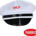 Beistle Milkman Hat One Size Fits Most, Halloween Costume Dress Up, Milkman Costume, Milk Costume, Vintage Milk Carrier, Milkman Costume Accessories, Novelty Hats | Red Embroidered Milk for Retro Costumes, Uniform-Themed Parties, and Theater Events, Adult One Size- 24 Head Circumference