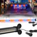 WINECO Traffic Advisor Lights Bar 128 LED Strobe Light Emergency Hazard Safety Warning Flashing Light Front Rear Windshield w/Digital Controller for Firefighter Police Truck Vehicle, 35inch, Red/Blue