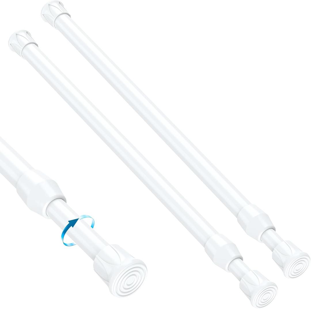 2PCS Small Tension Curtain Rod 12 to 20 Inch,White Short Curtain Rods No Drilling,Loaded Expandable Spring Curtain Rods for Kitchen,Closet,Cupboard,Door,Bookshelf