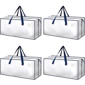 HealSmart 4 Pack Extra Large Moving Bags with Zippers & Carrying Handles, Heavy-Duty Storage Tote Moving Boxes for Dorm Room Essentials Storage Bags, Clear