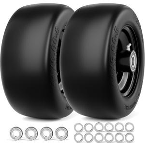 11x6.00-5 Lawn Mower Tires Flat Free, Zero Turn Mower Front Tires, 11x6-5 Solid Mower Wheel for Residential and Commercial, 3/4" and 5/8" Bearing, 6"- 8" Center Hub, 2Pack Black, 400Lbs