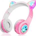 Girls Wireless Headphones, LED Flashing Lights, Music Sharing Function, Stereo Sound, SD Card Slot and Build-in Mic Wireless/Wired Children Bluetooth Headphones for Girls (Pink)
