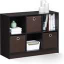 Furinno BASIC Book Shelf, 6-Cube Bookshelf with Open Shelf, 3 x 2 Bookcase with Storage Bins, Closed Back, Horizontal, 11.9 x 31.6 x 23.6, for Living Room, Bedroom, Home Office, Dark Walnut