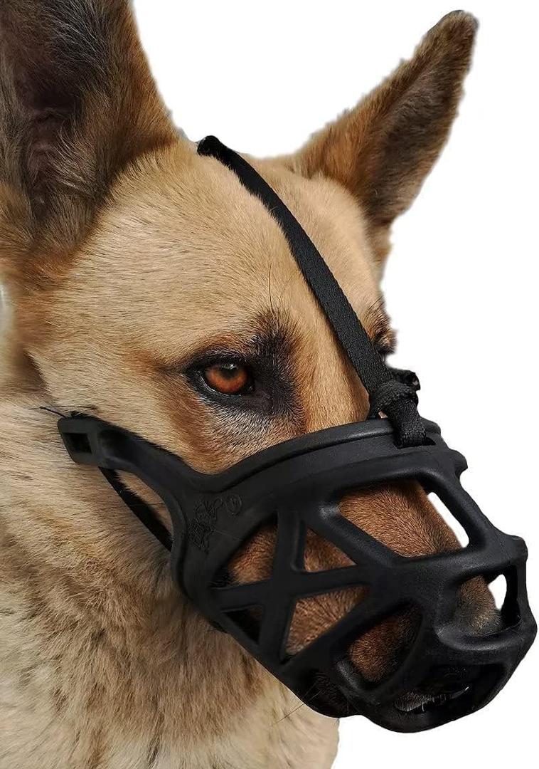 Mayerzon Dog Muzzle, Breathable Basket Muzzles for Medium, Aggressive Dogs Beagle German Shepherd Doberman, Cage Mouth Guard Stop Biting Chewing for Grooming Training (Black)
