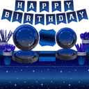 Starry Night Sky Party Supplies Set, Birthday Star Party Table Decorations Including Banner, Plates, Cups, Paper Napkins, Tablecloth, Cupcake Toppers, Knives, Forks and Spoons Serves 20(B)