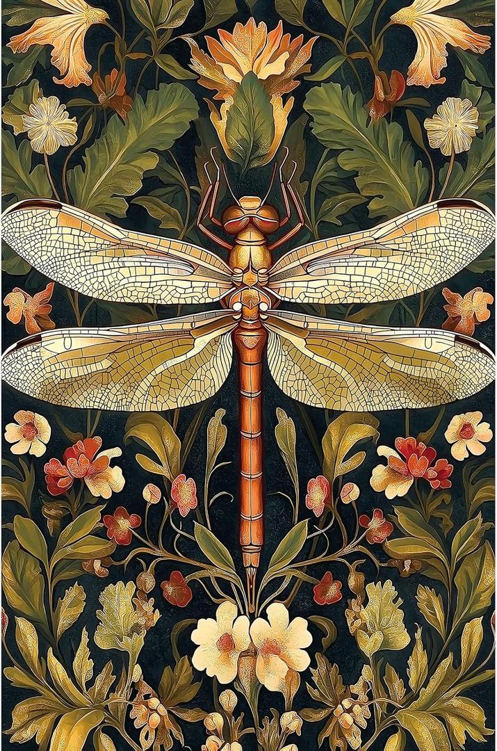 Dragonfly Art 500 Pieces Puzzles for Adults Floral Pattern with Vintage Botanical Illustration Jigsaw Puzzle Flowers Stained Glass Effect Dragonfly Challenging Adult Puzzle for Home Decor & Gift