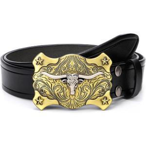 BELTROAD Western Leather Buckle Belt for Men Women Cowboy Cowgirl Country Leather Belts for Jeans Western Belts Men Christmas (Black)