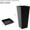 24" Set of 2 Tall Black Planters for Outdoor Plants, Large Flower Pots Planters with Drainage Holes & Tray, Modern Indoor Tapered Planter for Front Porch