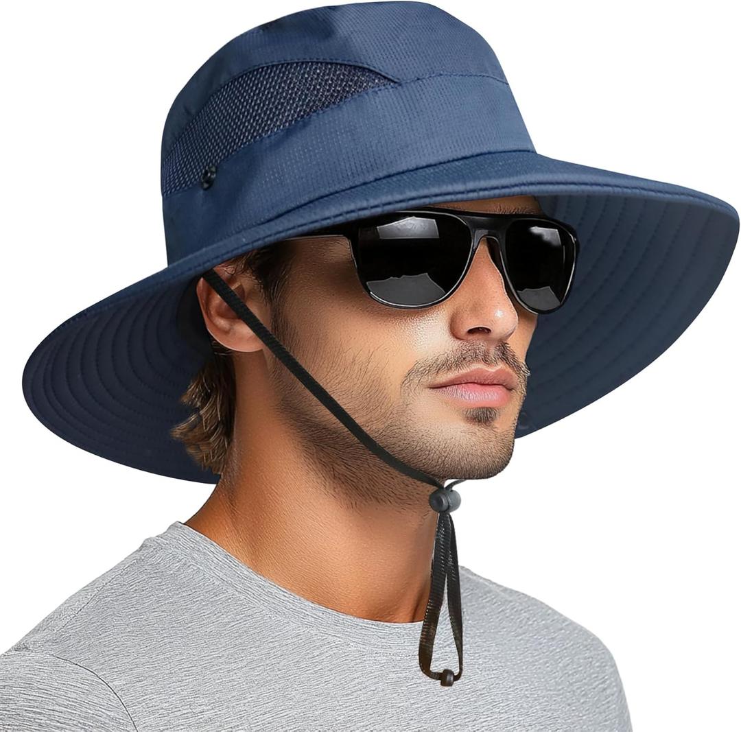 PFFY Sun Hats for Men Women Wide Brim Bucket Hat UPF 50+ Outdoor Beach Hiking Fishing Hat (Blue)