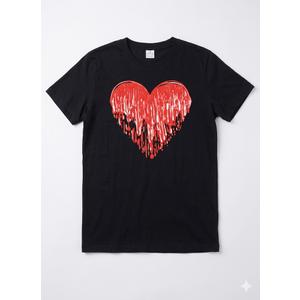 Black Dripping Red Heart T-Shirt, Large