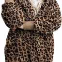 Zilcremo Women Hooded Cardigan Fuzzy Jacket Winter Open Front Fleece Coat Outwear with Pockets, L