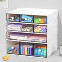 Desk Organizer with 9 Drawers, 4 Tier Plastic Stackable Storage Drawers for Desk Storage, Office Stationery Makeup Organizer Suit for Home, Office and School