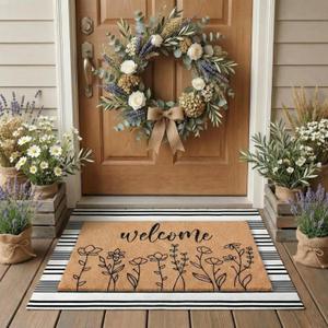 2 Pcs Doormats Welcome Outdoor Door Mats Layered Front Door Rugs Non Slip Floor Mats for Porch Entryway Indoor Outdoor Decor(Wildflower,Black, White)