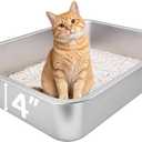 Small Stainless Steel Litter Box, 17.5"13.6"4" Metal Litter Box Low Side Easy Entry, Rust-Proof, Non Stick, No Smell, Easy to Clean for Kittens, Elderly Cats, Rabbits