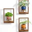 NATURE'S SOURCE Hanging Planters for Indoor Plants Wall Decor, Wooden Floating Shelves for Wall Planter, Window Plant Shelves Hold 22 lbs, Farmhouse Decor 16.5" x 11.8" (3 Pack)