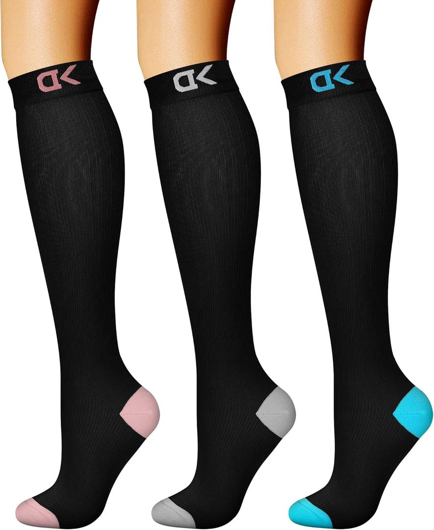 CHARMKING Compression Socks for Women & Men Circulation (3 Pairs) 15-20 mmHg is Best Support for Athletic Running Cycling (Large-X-Large, Grey/Pink/Blue)