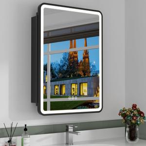 20x28 Inch Medicine Cabinet with Mirror, Recessed or Surface Mount Bathroom Medicine Cabinet with LED Lights, Anti-Fog, Memory Function, Adjustable Shelf, Dimmable Light, ETL Listed, Black,Left Hinge