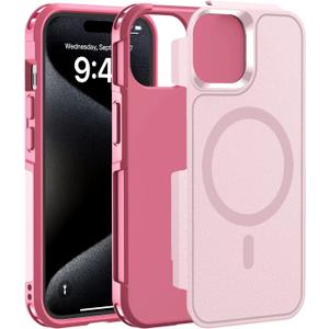 Magnetic Case for iPhone 15,14 & 13 6.1'',[Compatible with Magsafe][Heavy Duty Shockproof] [Military Grade Drop Protection][Non-Slip] Rugged Durable 4-Layer Hard Bumper Phone Cover-Pink