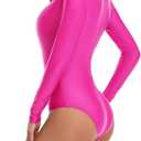 speerise Women Turtleneck Long Sleeve Bodysuit, Adult Stretchy Leotards Tops with Zipper Closure Soft Jumpsuit for Gymnastics (Pink, M)