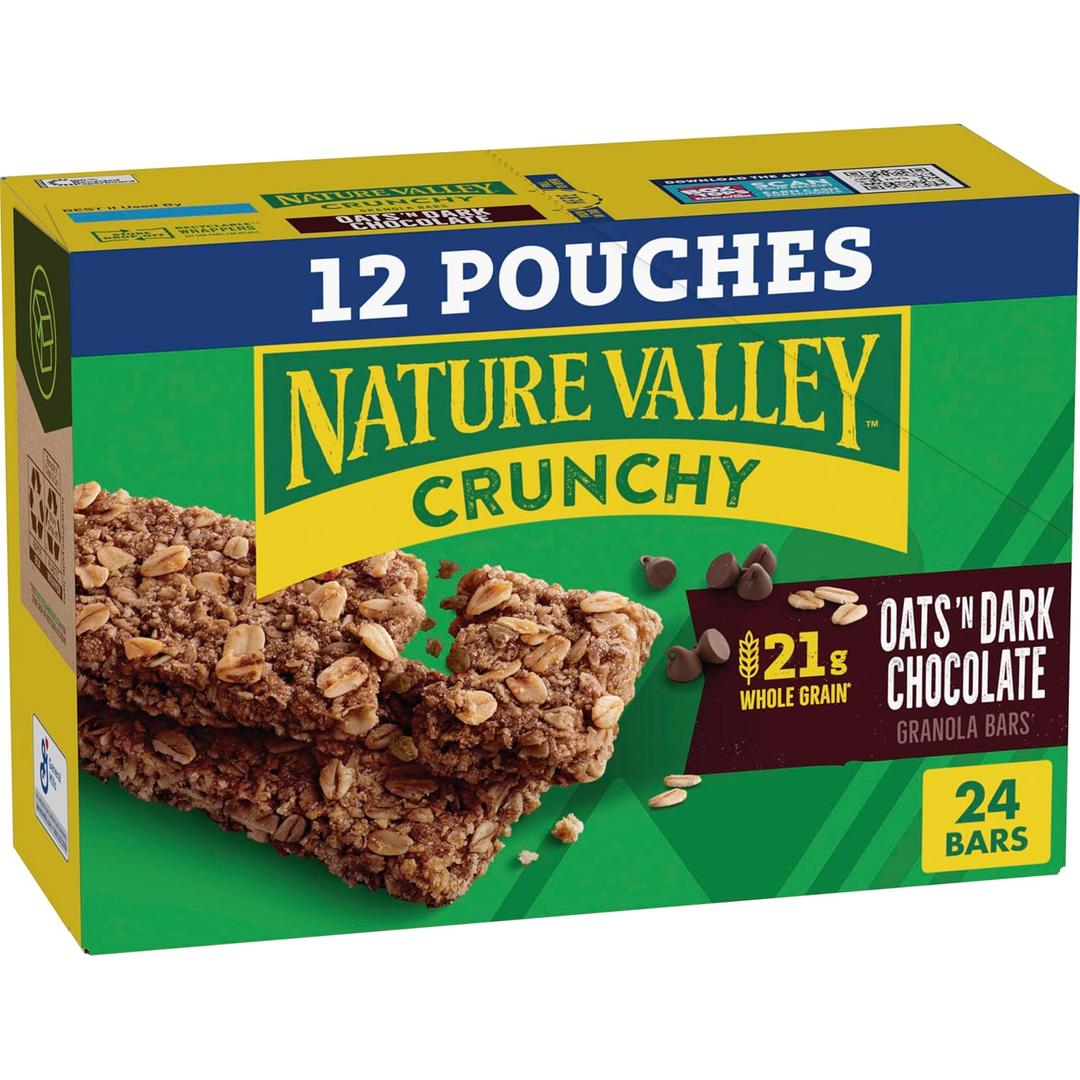 Nature Valley Crunchy Granola Bars, Oats 'n Dark Chocolate, 24 Bars, 17.88 OZ (12 Pouches) (EXP 03/04/26)