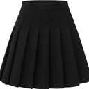 Shestellar Women Pleated Mini Skirt, High Waisted A-Line Skirt with Elastic Waist for Casual Wear (Black, XXXL)