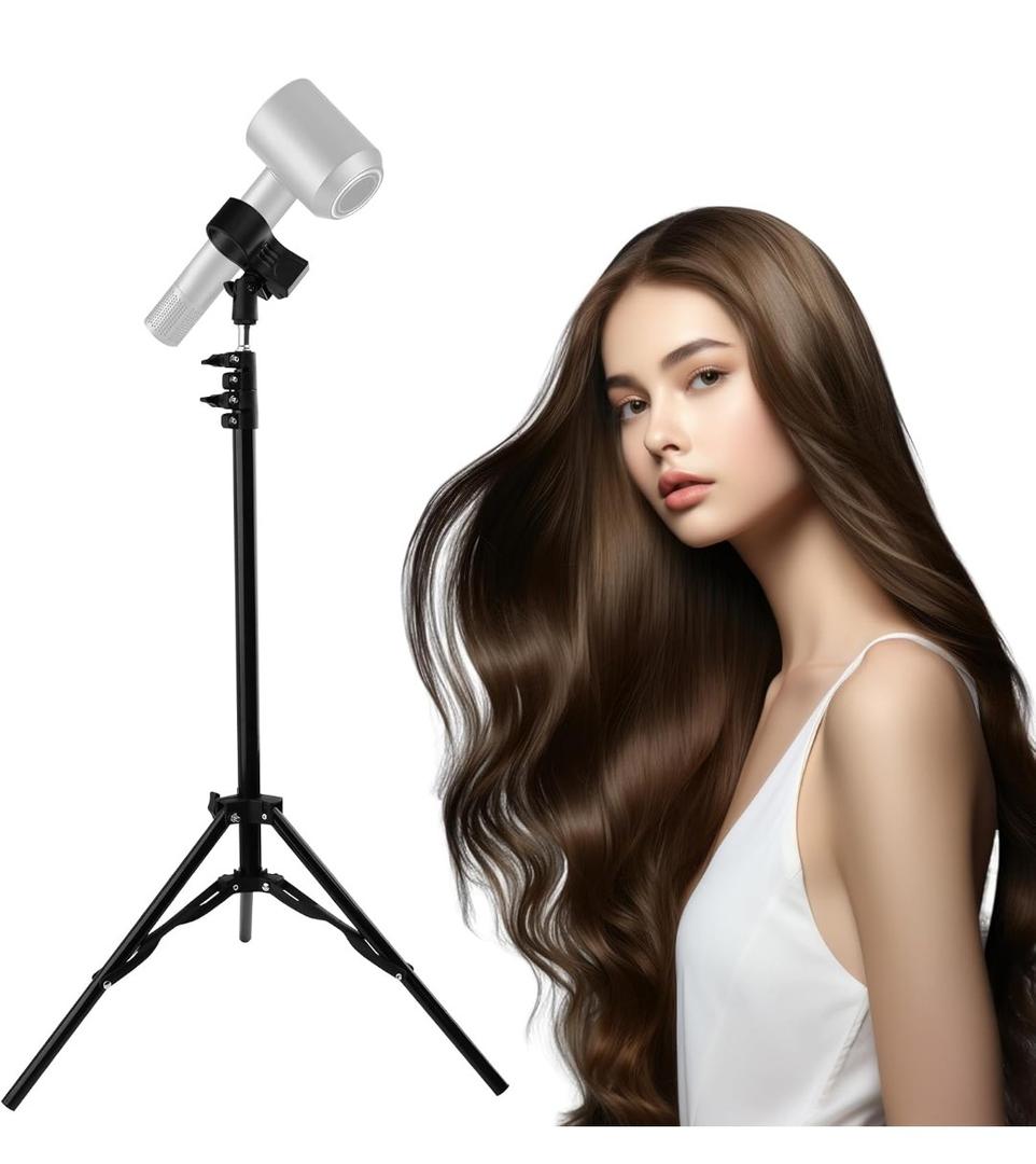 Hair Dryer Stand, Hands Free Hair Dryer Holder with 360-Degree Rotating Universal Clip, 22-63 Inch Height Adjustable Blowdryer Holder for Bathroom Vanity Makeup Room
