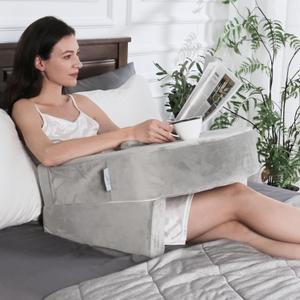 Weighted Idea Lap Desk Pillow with Arm Rest  Extra Large Memory Foam Support for Reading, Gaming, Working & Sitting in Bed, Couch or Floor  Laptop Cushion with Removable Washable Cover (Medium, Ashen)