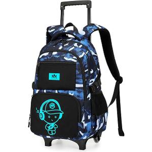 Bluboon Rolling Backpack with Wheels Kids Backpack for Boys Teens Wheeled Bookbag Kids Luggage Travel Hiking