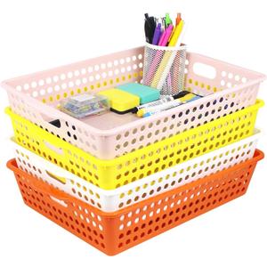 QPEY Turn In Trays Classroom,4 Pack Classroom Bins for Organizing A4 Papers Trays Classroom Baskets for Teachers, Students & Organized School Organization and Storage