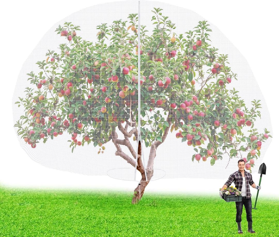 14 x 18 ft Large Fruit Tree Netting for Protecting Fruit from Squirrels Birds Bug Deer & Rat Garden Mesh Netting with Zipper and Drawstring Heavy Duty Tree Covers for Garden Bushes