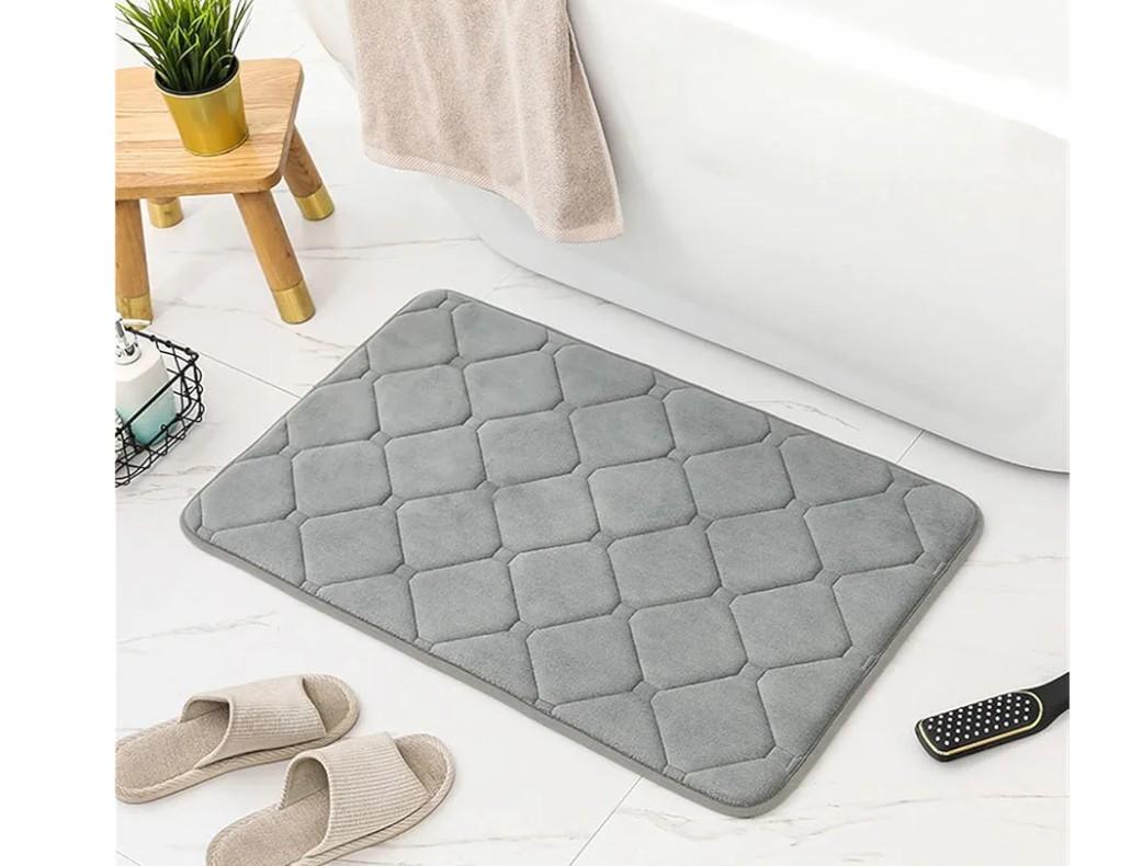 GIBZ Memory Foam Bath Mat Non Slip Absorbent Thick Bathroom Rug Carpet Machine Washable for Kitchen Floor Tub Shower Bath Room, Grey,