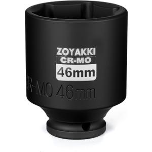 1/2" Drive x 46 mm Deep 6 PT Impact Socket, CR-MO, 1/2-inch Drive 6 Point Axle Nut Socket for Easy Removal of Axle Shaft Nuts (46MM